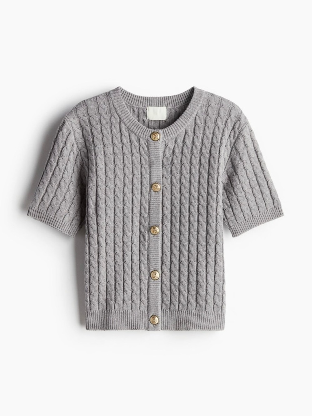 Gray Cable-Knit Short Sleeve Cardigan